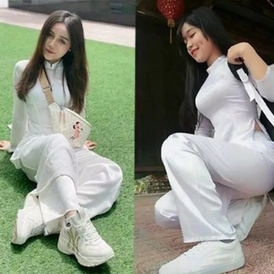 áo dài cách tân mang giày thể thao