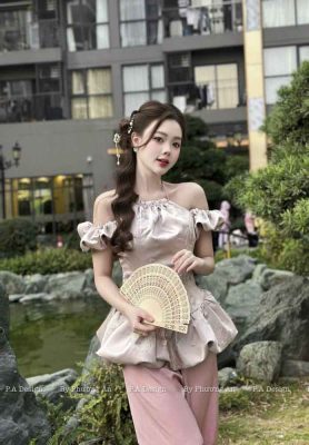 Áo yếm dây cột cổ tay phồng