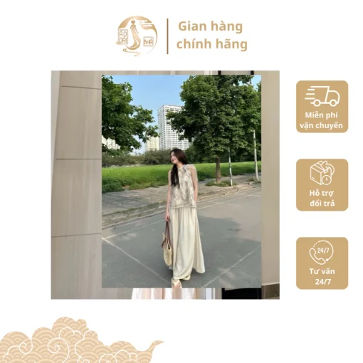 Set bộ áo yếm kèm quần suông đũi góc rộng